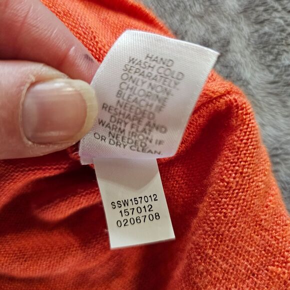 J Jill Top Shirt Womens Medium Petite Orange Linen Blend Open Sleeve Knit Casual - Picture 9 of 11